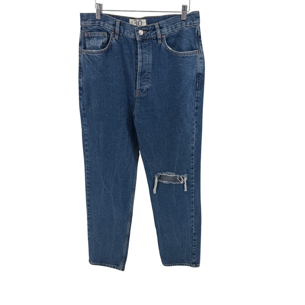 We The Free The Lasso Distressed Knee 30 Blue Women High Rise Straight Leg Denim